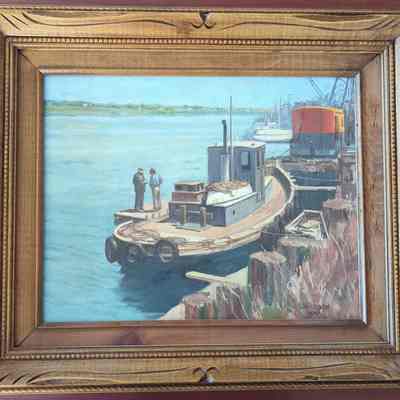 Shipyard Tug oil painting
