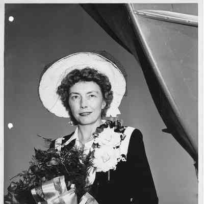 P-572 ship sponsor Mrs. Howard Karmon at christening August 8, 1944