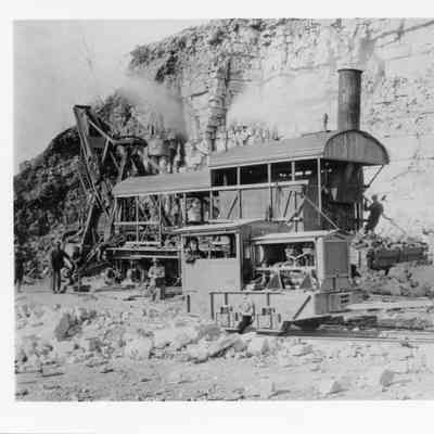 Steam shovel at work at quarry 1920