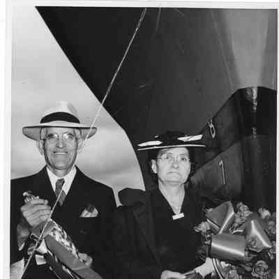 Samuel North and wife standing at bow of ship 1944