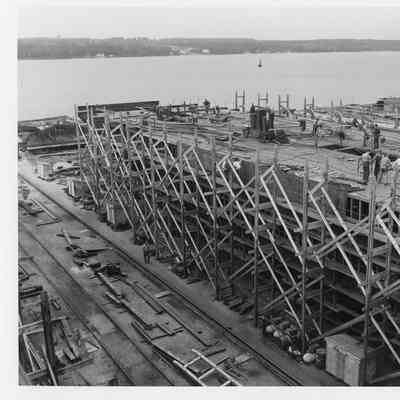 Badger in scaffolding under construction at Christy Corp October 1, 1951