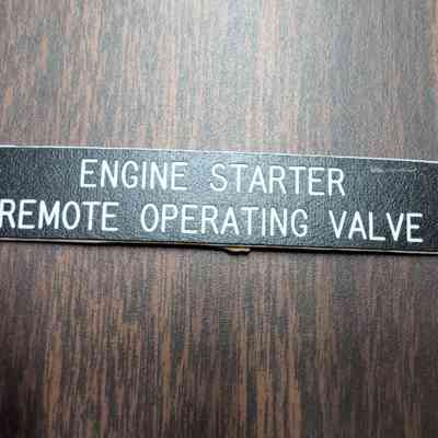 Engine Starter Remote Operating Valve Nameplate