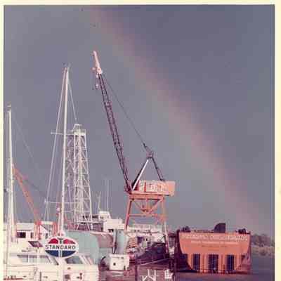 View of PBI showing gantry crane and floating drydock from the north