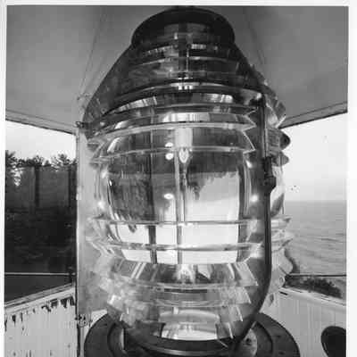 Sherwood Point Lighthouse view of lens within lantern room 2002