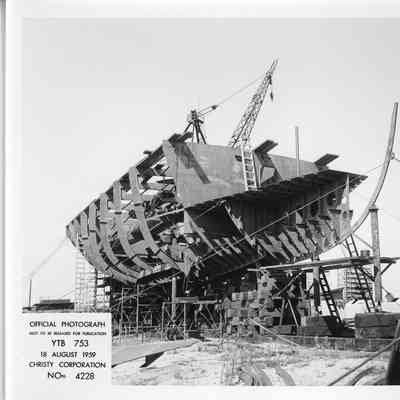 YTB-753 under construction at Christy Corp August 18, 1959