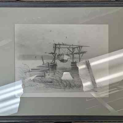 Framed drawing "Boat Hoist'