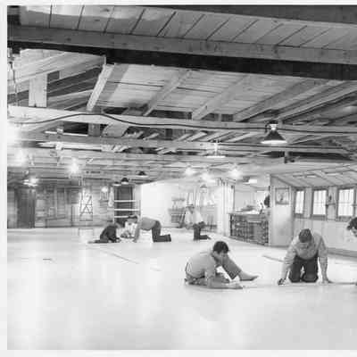 Men working in the loft at the Leathem D. Smith Shipbuilding co. 1942