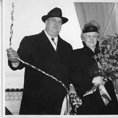 Mr. and Mrs. W.F. Meister at christening of K-215 Tipton