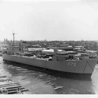 LST-1170 secured by cables 1954