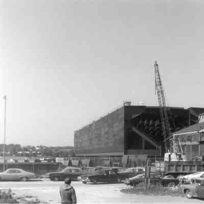 Construction of bow section of Belle River at Bay Shipbuilding 1976