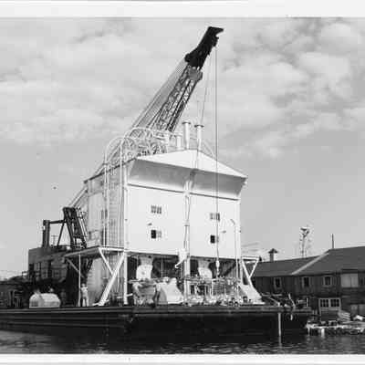 Crane barge at Christy Corp 1954
