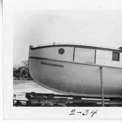 Fishing tug Franklin D. Roosevelt in crib at Peterson Boat Works February 1934