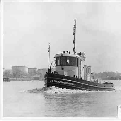 50' steel welded dredge tender Greer underway on February 27, 1942