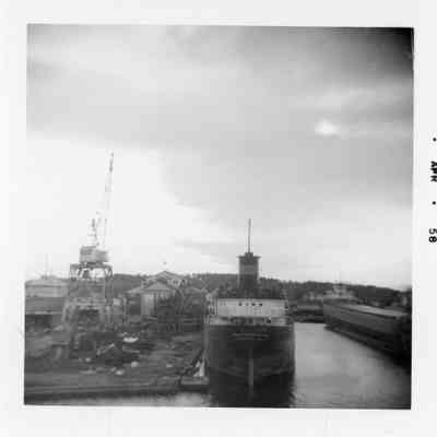Vessel docked at Christy Corp April 1958