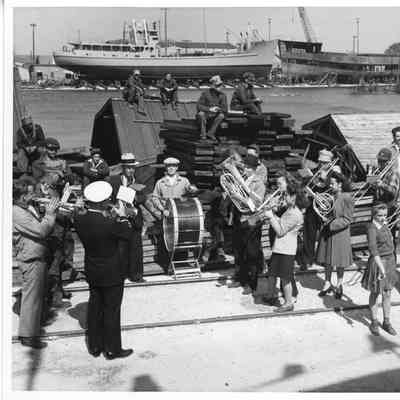 Band playing for launching of PC-1177