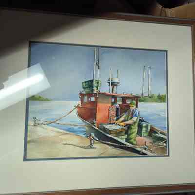 Framed watercolor painting Filled to the Gills