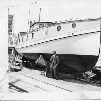 Fishing tug Fred in cradle at Sturgeon Bay Boat Works