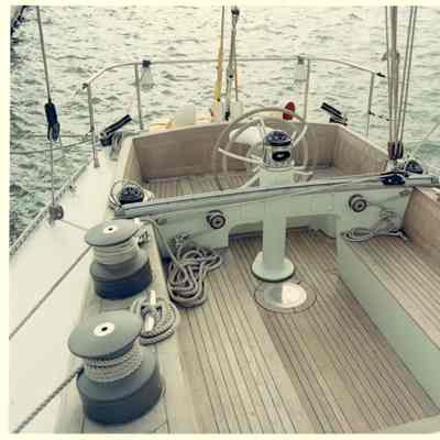 View of stern of Dora from deck