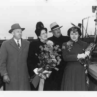 C. Ray Christianson and christening party at christening of Chicago Fireboat at Christy Corp 1949