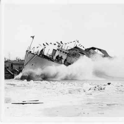 Launching of boat with snow on ground