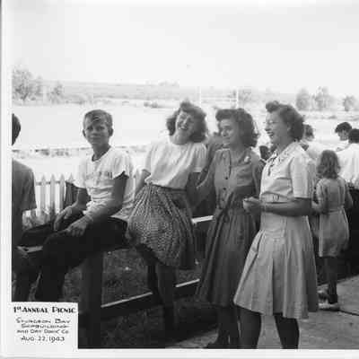 Children sitting on fence at SBSB&DD Co. 1st annual picnic August 22, 1943