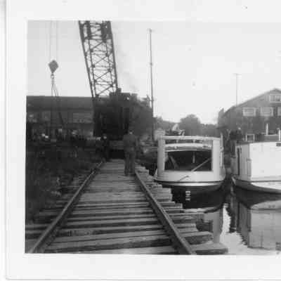Fishing tug Allie docked next to another fishing tug at Sturgeon Bay Boat Works