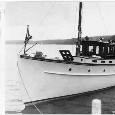 Sailboat docked constructed by Sturgeon Bay Boat Works designed for George Pittenger around 1925