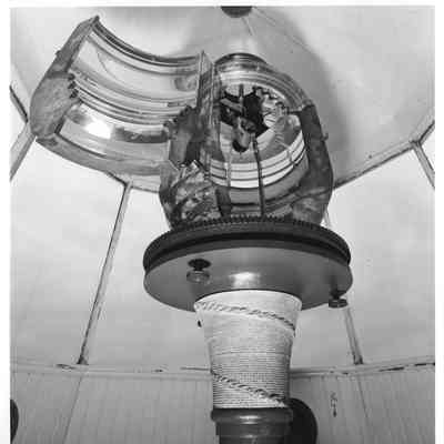 Sherwood Point Lighthouse view of lens within lantern room 2002
