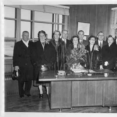 C. Ray Christianson with Group at Christy Corp Office during christening of LST-1168 November 28, 1953
