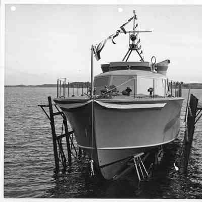 P-574 post-christening at Peterson Boat works September 30, 1944