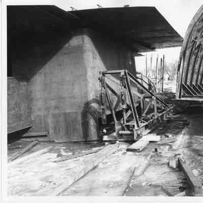 Ribs of hull in work area