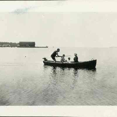 Group of people on Hotz family motorboat