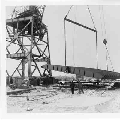 Spartan hull section being lowered January 15, 1951