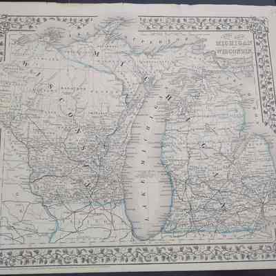 Michigan and Wisconsin County Map 1871