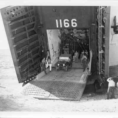 Truck driving out of LST-1166, September 4, 1953