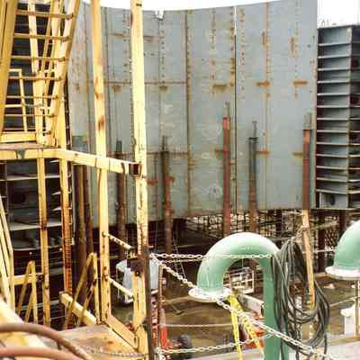 Stern notch of oil barge being built at Bay Shipbuilding 2008