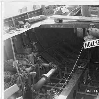 Hull-130 under construction at Sturgeon Bay Shipbuilding and Drydock Company April 1, 1942