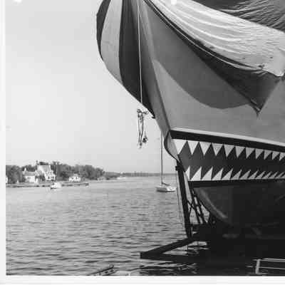 P-570 in cradle post-christening at Peterson Boat Works June 17, 1944