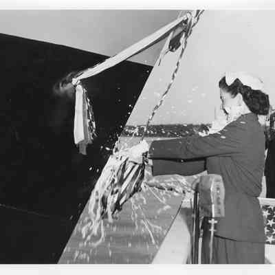 Joan McCarthy christening LST-1170 May 22, 1954
