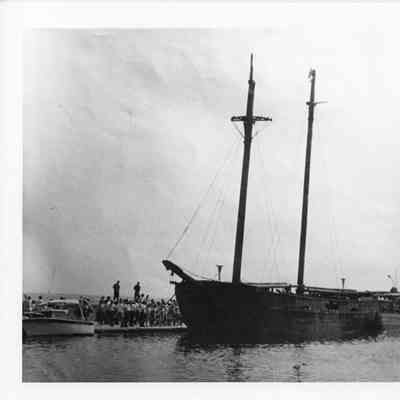 Alvin Clark dockside with crown on dock