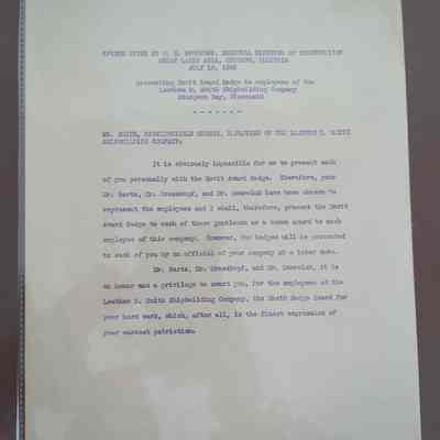Leathem d. Smith merit award badge speech 1943