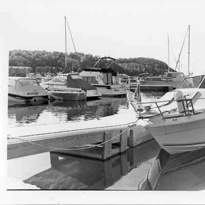 docked boats with vessel Frumpy on upper left side 1996