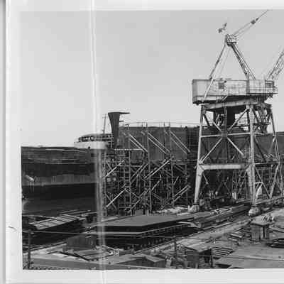 Badger under construction next to gantry crane July 1, 1952
