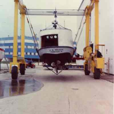 Fishing tug J.B. Nelson in Travelift at shipyard 2001