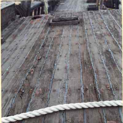 Alvin Clark quarterdeck planking, portside looking forward 1994