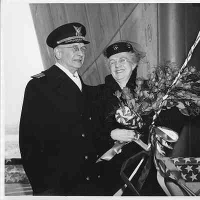 Woman and sailor at christening of K-215 Tipton