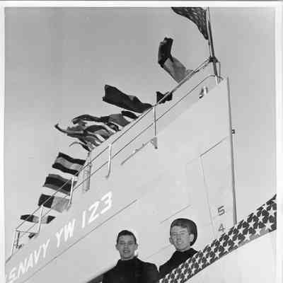 Crewmen of YW-123 at christening