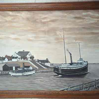 Framed painting of Sturgeon Bay Canal Station