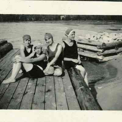 Four girls at Hotz family pier 1925