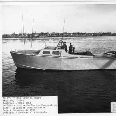 36' LCP landing craft in water in Marinete, Wisconsin, on December 4, 1959